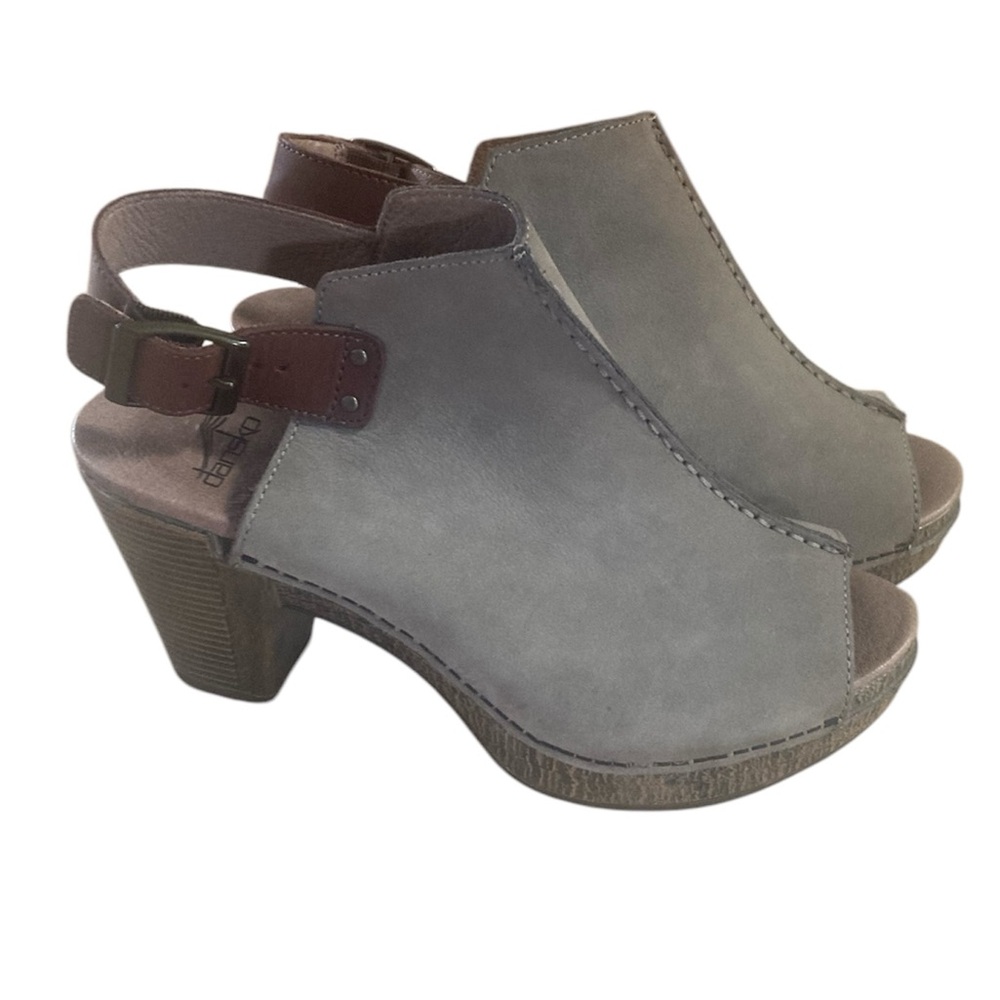 Dansko Reggie Milled Nubuck Leather Peep Toe Slingback Sandals size 8-8.5